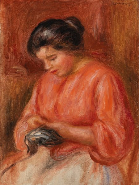 Girl Darning  by Pierre-Auguste Renoir - Hand-Painted Oil Painting Reproduction