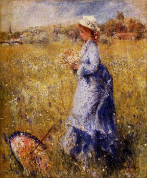 Girl Gathering Flowers by Pierre-Auguste Renoir Oil Painting