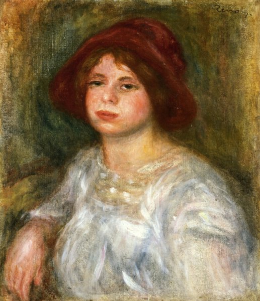 Girl in a Red Hat by Pierre-Auguste Renoir - Hand-Painted Oil Painting Reproduction