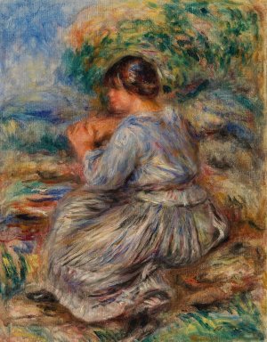 Girl Seated in a Landscape by Pierre-Auguste Renoir Oil Painting