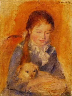 Girl with a Dog by Pierre-Auguste Renoir - Oil Painting Reproduction