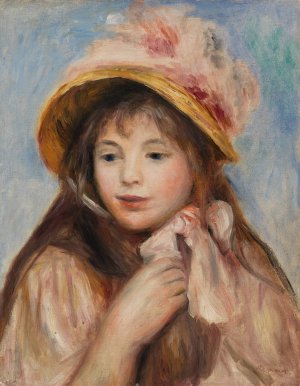 Girl with Pink Bonnet by Pierre-Auguste Renoir Oil Painting