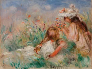 Girls in the Grass Arranging a Bouquet by Pierre-Auguste Renoir Oil Painting