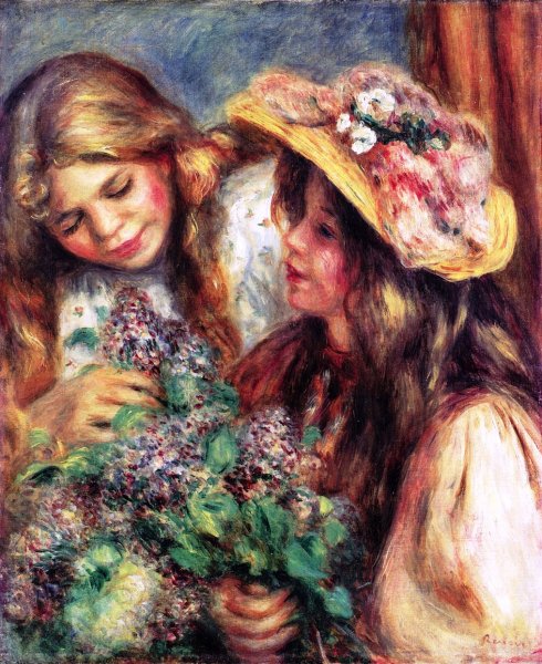 Girls with Lilacs by Pierre-Auguste Renoir - Hand-Painted Oil Painting Reproduction