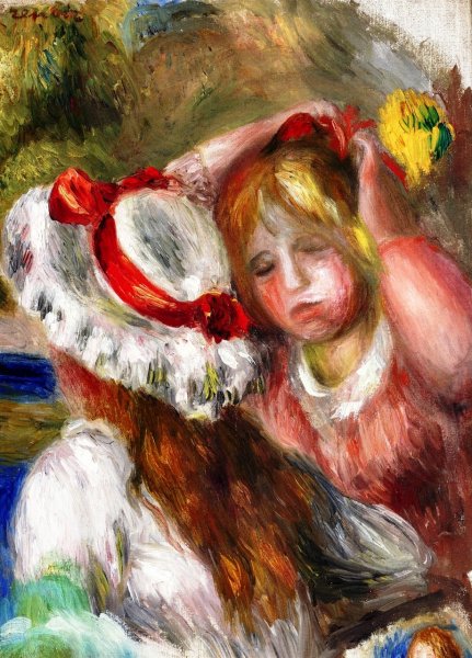 Hat with a Red Ribbon by Pierre-Auguste Renoir - Hand-Painted Oil Painting Reproduction