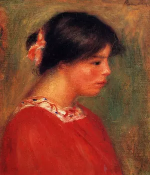 Head of a Woman in Red painting by Pierre-Auguste Renoir