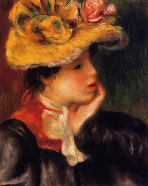 Head of a Young Woman also known as Yellow Hat Oil painting by Pierre-Auguste Renoir