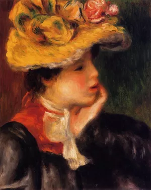Head of a Young Woman also known as Yellow Hat by Pierre-Auguste Renoir - Oil Painting Reproduction
