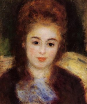 Head of a Young Woman Wearing a Blue Scarf also known as Madame Henriot Oil painting by Pierre-Auguste Renoir