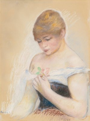 Jeune Femme Tenant Une Fleur by Pierre-Auguste Renoir Oil Painting