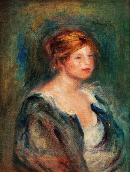 Main Product Photo of Jeune fille en bleu  Painting by Pierre-Auguste Renoir