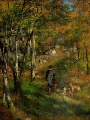 Jules Le Coeur and his dogs in the forest of Fontainebleau by Pierre-Auguste Renoir Oil Painting