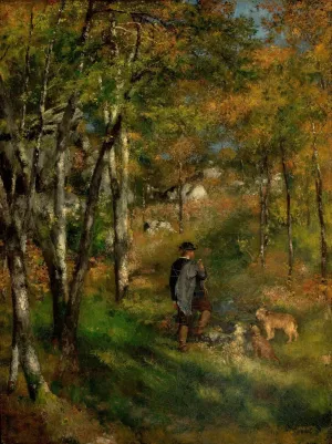 Jules Le Coeur and his dogs in the forest of Fontainebleau by Pierre-Auguste Renoir Oil Painting