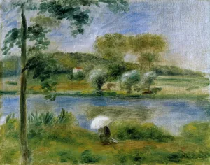 Landscape: Banks of the River by Pierre-Auguste Renoir - Oil Painting Reproduction