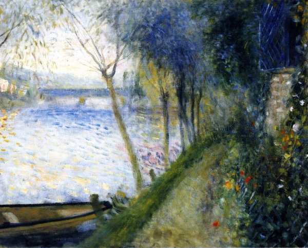 Main Product Photo of Landscape by the Seine, the Argenteuil Bridge Painting by Pierre-Auguste Renoir