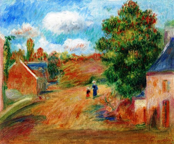 Landscape, Entrance to the Village with Woman and Child by Pierre-Auguste Renoir - Hand-Painted Oil Painting Reproduction