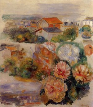 Landscape, Flowers and Little Girl by Pierre-Auguste Renoir Oil Painting