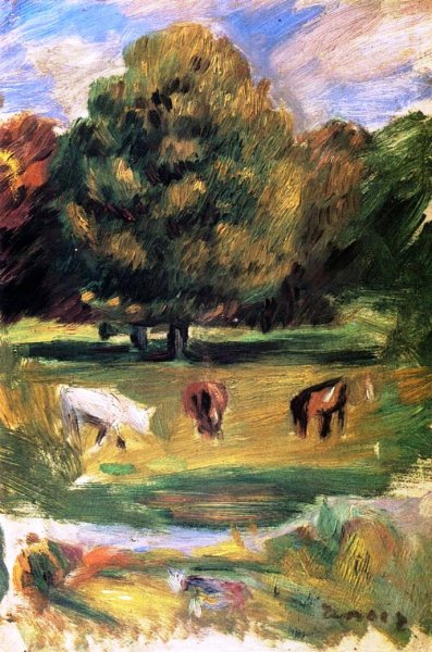 Main Product Photo of Landscape with Horses Painting by Pierre-Auguste Renoir