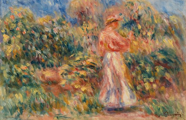 Landscape with Woman in Pink and White  by Pierre-Auguste Renoir - Hand-Painted Oil Painting Reproduction