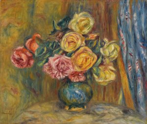 Les Roses Au Rideau Bleu by Pierre-Auguste Renoir Oil Painting