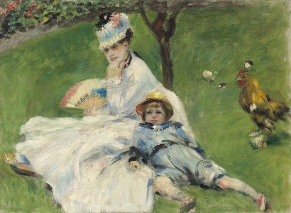 Madame Monet and Her Son  by Pierre-Auguste Renoir - Hand-Painted Oil Painting Reproduction