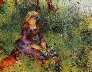 Madame Renoir with a Dog by Pierre-Auguste Renoir Oil Painting