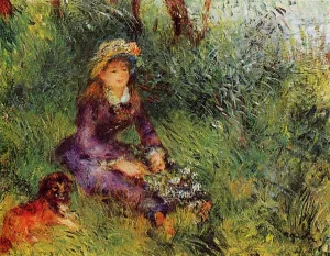 Madame Renoir with a Dog by Pierre-Auguste Renoir - Oil Painting Reproduction