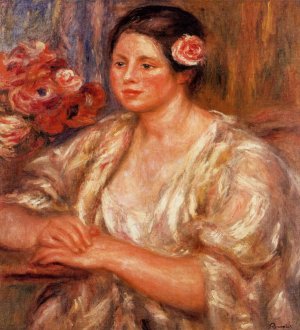 Madelaine in a White Blouse and a Bouquet of Flowers by Pierre-Auguste Renoir Oil Painting