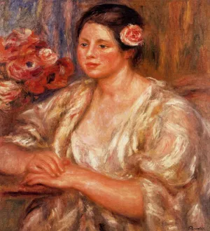Madelaine in a White Blouse and a Bouquet of Flowers by Pierre-Auguste Renoir Oil Painting