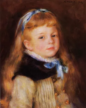 Mademoiselle Grimprel in a Blue Ribbon by Pierre-Auguste Renoir - Oil Painting Reproduction