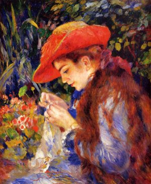 Mademoiselle Marie-Therese Durand-Ruel Sewing by Pierre-Auguste Renoir Oil Painting