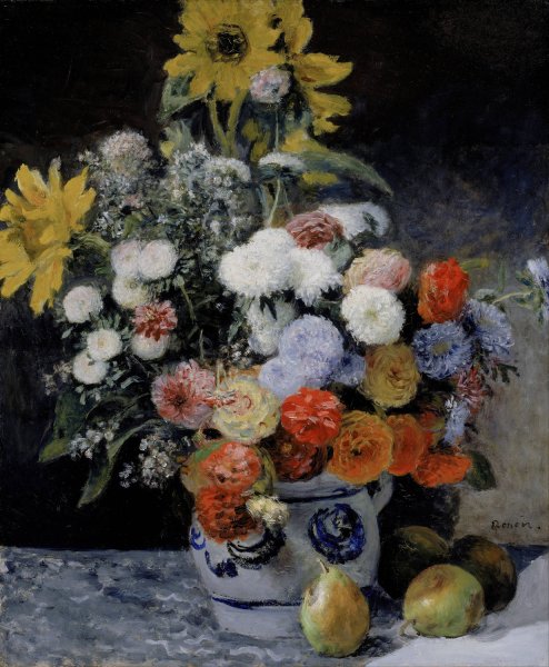 Mixed Flowers in an Earthenware Pot  by Pierre-Auguste Renoir - Hand-Painted Oil Painting Reproduction