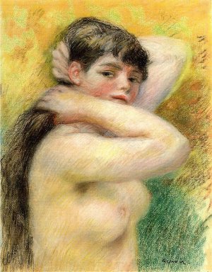 Nude Arranging Her Hair by Pierre-Auguste Renoir Oil Painting