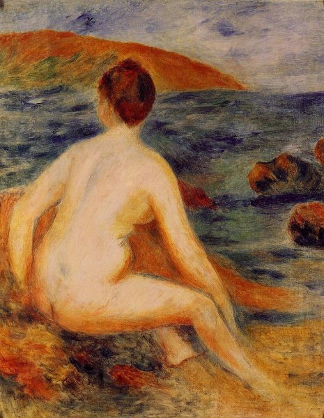 Nude Bather Seated by the Sea by Pierre-Auguste Renoir - Hand-Painted Oil Painting Reproduction