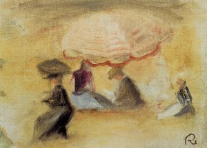 On the Beach, Figures Under a Parasol