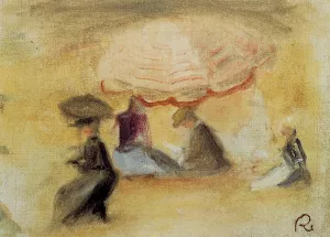 On the Beach, Figures Under a Parasol by Pierre-Auguste Renoir - Oil Painting Reproduction