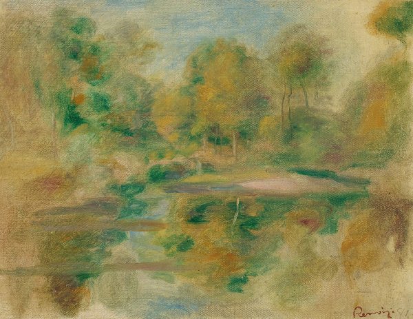 Paysage, etang Et Fond D'arbres  by Pierre-Auguste Renoir - Hand-Painted Oil Painting Reproduction
