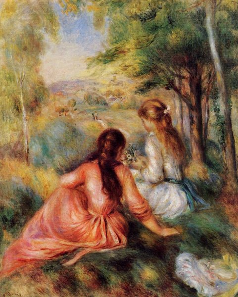 Picking Flowers also known as In the Field by Pierre-Auguste Renoir - Hand-Painted Oil Painting Reproduction