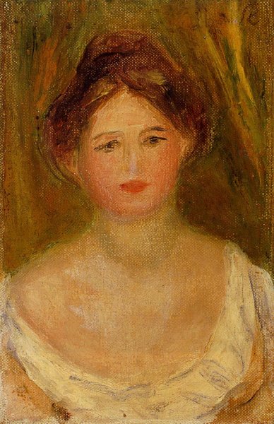 Portrait of a Woman with Hair Bun by Pierre-Auguste Renoir - Hand-Painted Oil Painting Reproduction