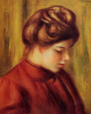 Profile of a Woman in a Red Blouse by Pierre-Auguste Renoir Oil Painting