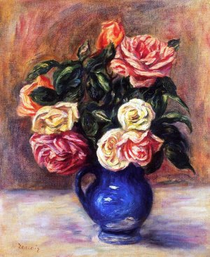 Roses in a Blue Vase II by Pierre-Auguste Renoir Oil Painting