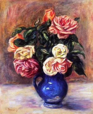 Roses in a Blue Vase II by Pierre-Auguste Renoir - Oil Painting Reproduction