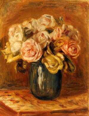 Roses in a Blue Vase by Pierre-Auguste Renoir Oil Painting