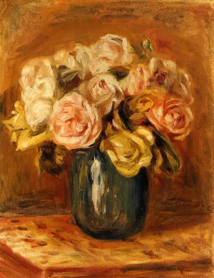 Roses in a Blue Vase by Pierre-Auguste Renoir - Oil Painting Reproduction