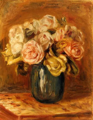 Roses in a Blue Vase by Pierre-Auguste Renoir Oil Painting
