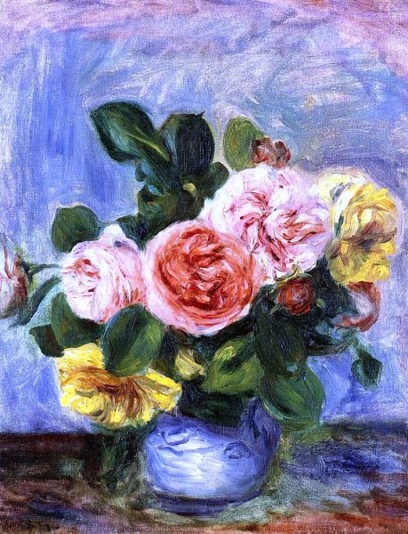 Roses in a Vase 3 by Pierre-Auguste Renoir - Hand-Painted Oil Painting Reproduction