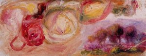 Roses with a Landscape Oil painting by Pierre-Auguste Renoir