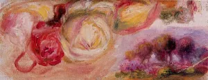 Roses with a Landscape by Pierre-Auguste Renoir Oil Painting