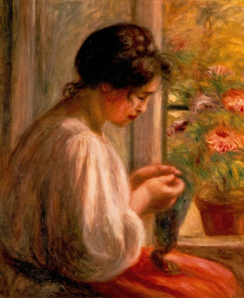 Seamstress at Window  by Pierre-Auguste Renoir - Hand-Painted Oil Painting Reproduction