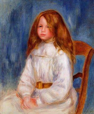 Seated Little Girl with a Blue Background Oil painting by Pierre-Auguste Renoir